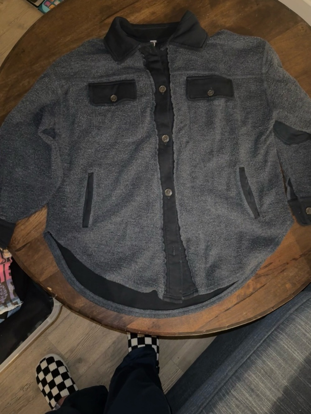 Free People Gray Button-Front Fleece Shacket